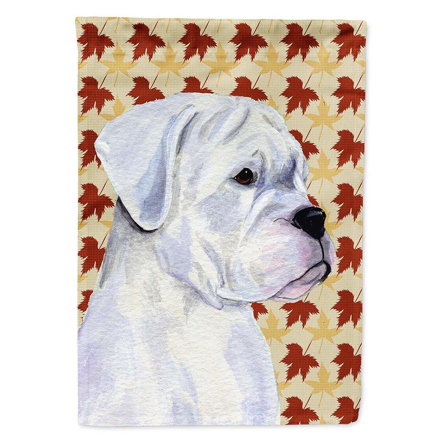 Caroline's Treasures Boxer White Fall Leaves Portrait Flag Canvas House Size