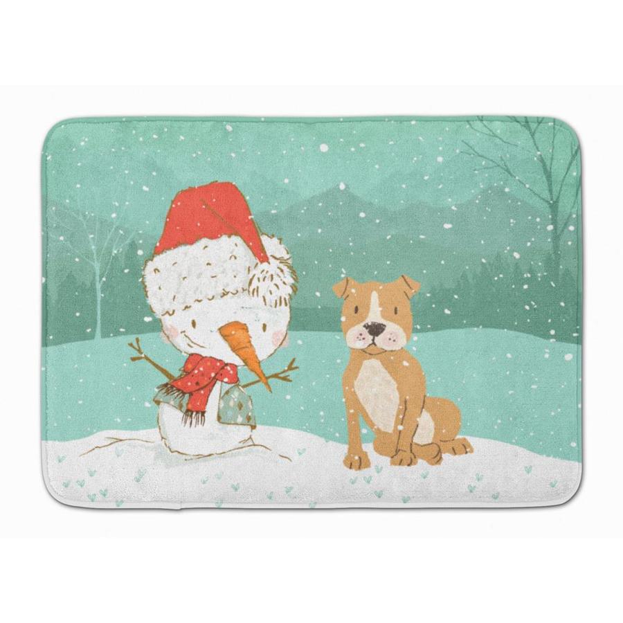 Caroline's Treasures Brown Staffie Snowman Christmas Machine Washable Memory Foam Mat