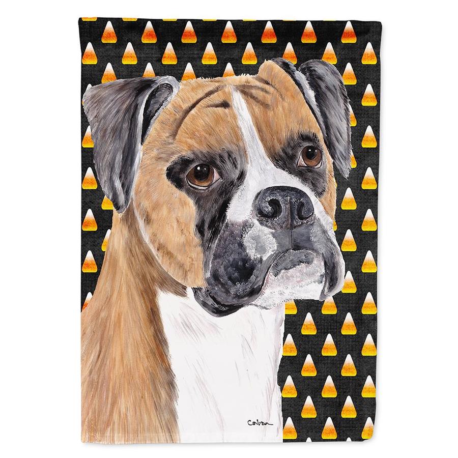 Caroline's Treasures Boxer Fawn Uncropped Ears Candy Corn Halloween Portrait Flag Canvas House Size