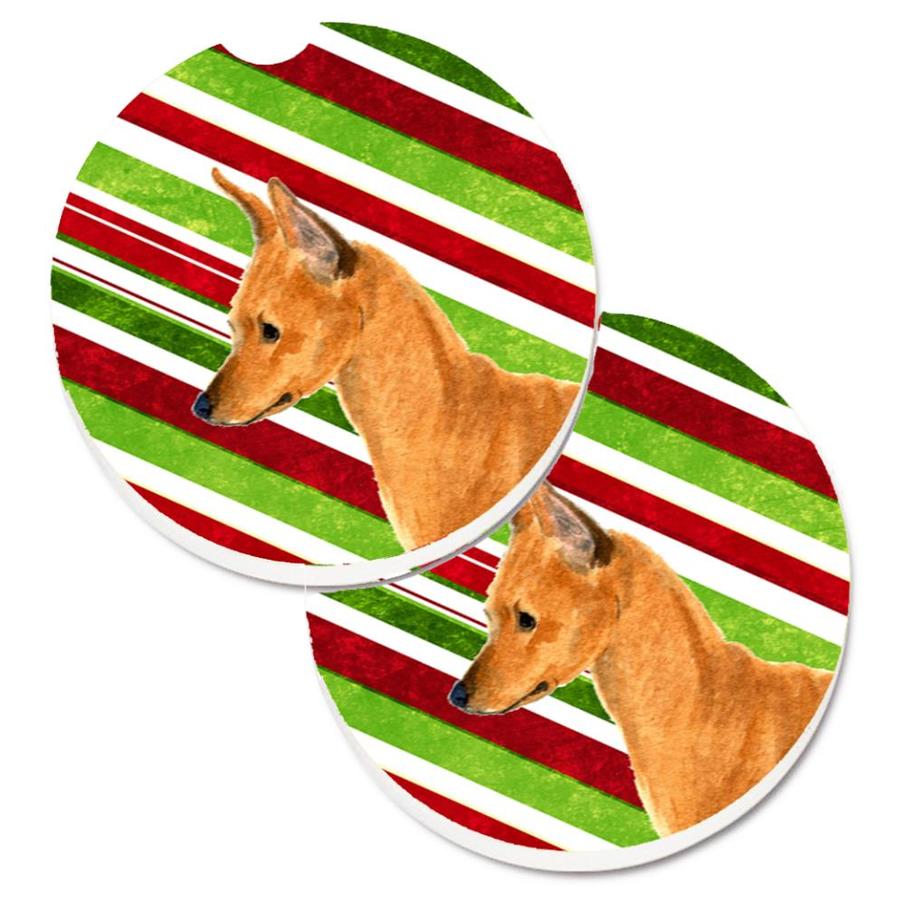 Caroline's Treasures Min Pin Candy Cane Holiday Christmas Set Of 2 Cup Holder Car Coasters