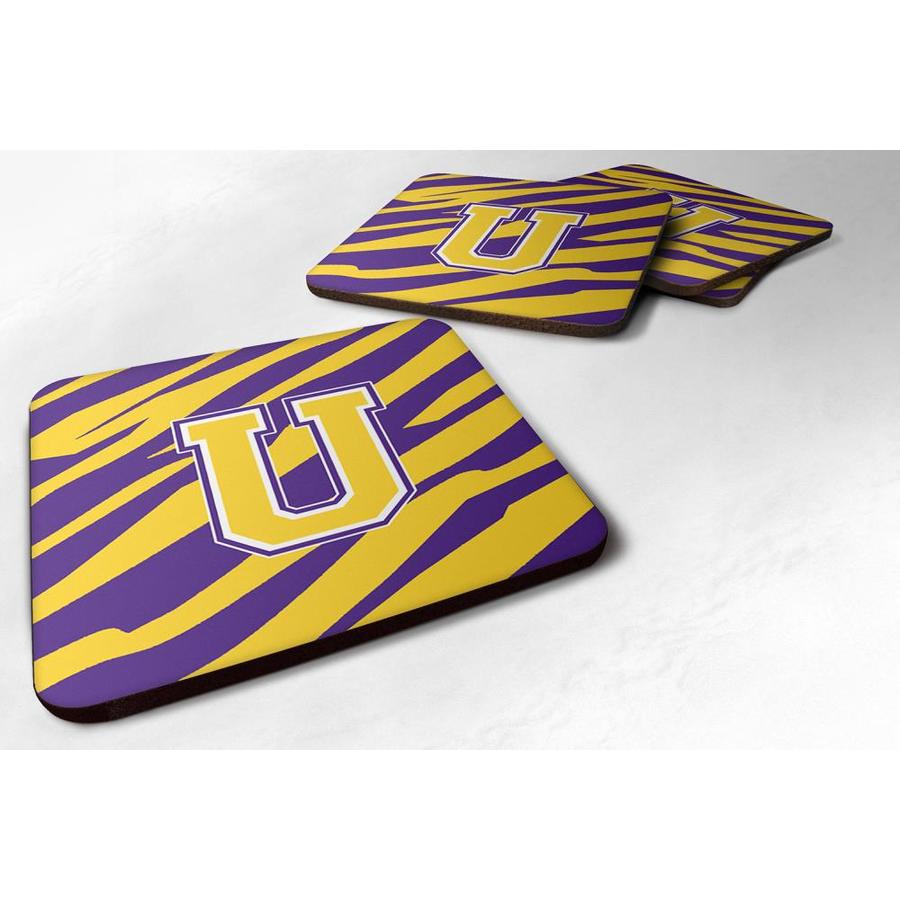 Caroline's Treasures Set Of 4 Monogram- Initial U Tiger Stripe- Purple Gold Foam Coasters