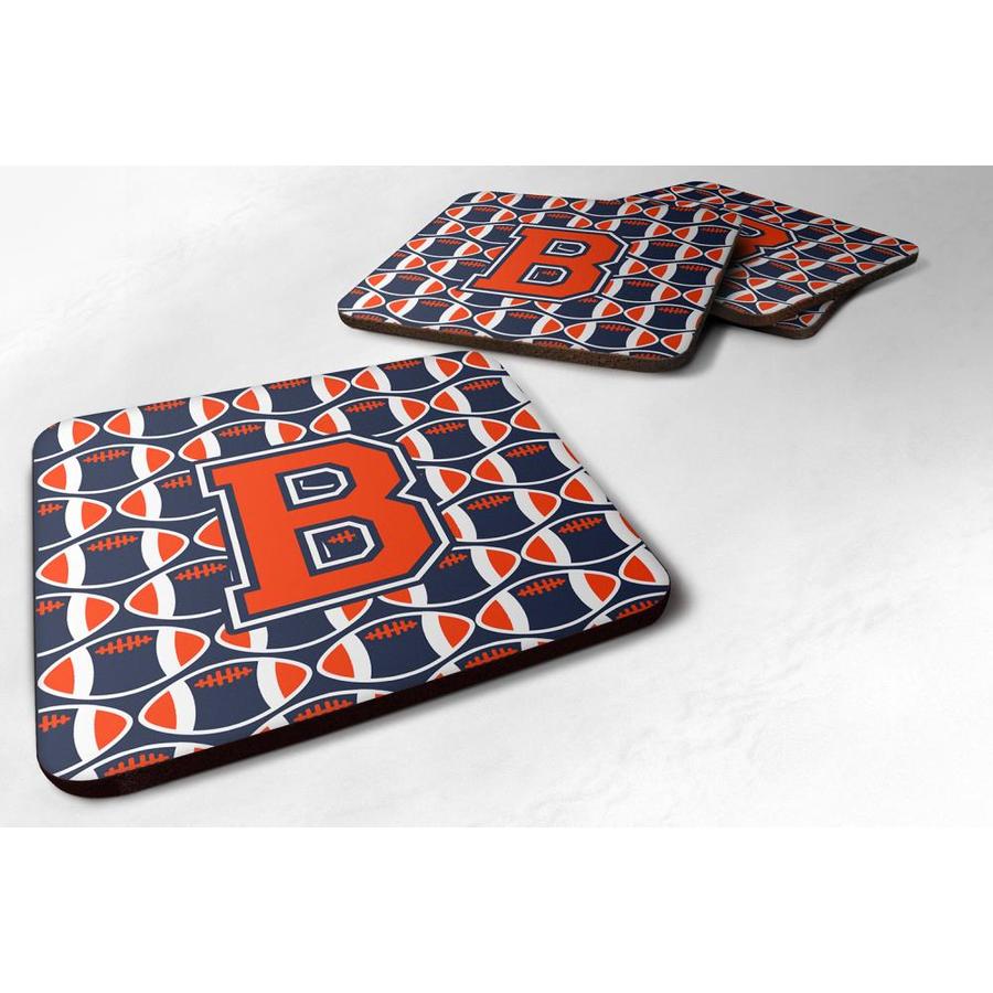 Caroline's Treasures set Of 4 Letter B Football Orange, Blue and White Foam Coasters Set Of 4