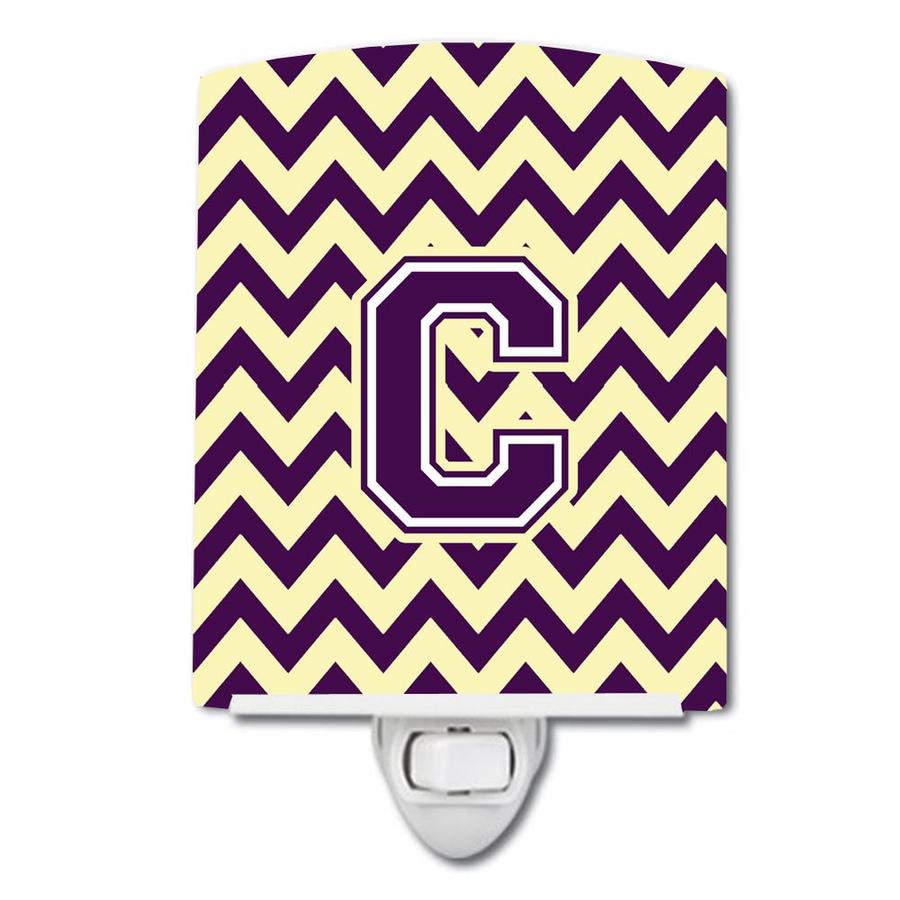 Caroline's Treasures Letter C Chevron Purple and Gold Ceramic Night Light