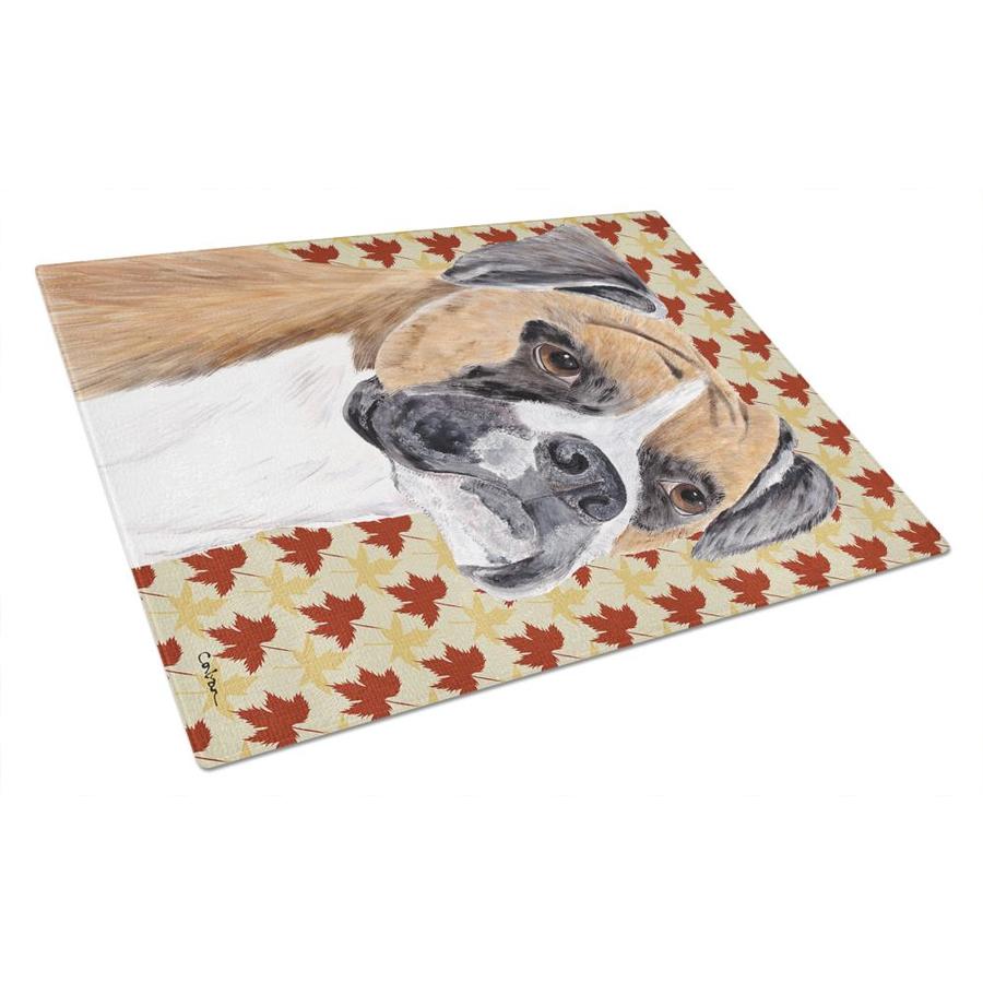 Caroline's Treasures Boxer Fall Leaves Portrait Glass Cutting Board Large