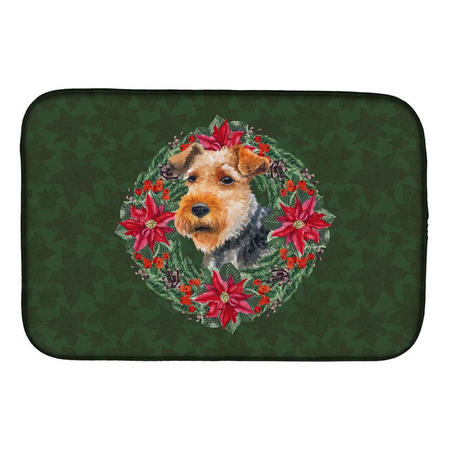 Caroline's Treasures Welsh Terrier Poinsetta Wreath Dish Drying Mat