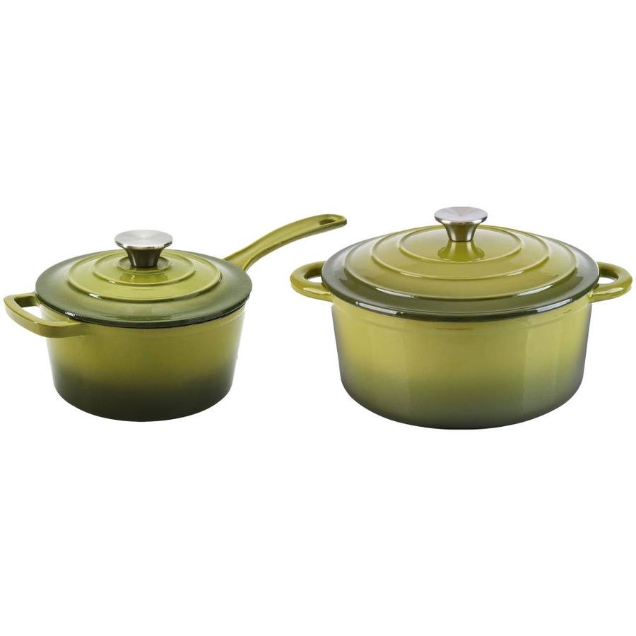 Hamilton Beach Hamilton Beach 5.5 Quart Dutch Oven Pot and 2 Quart Cast Iron Sauce Pan, Green