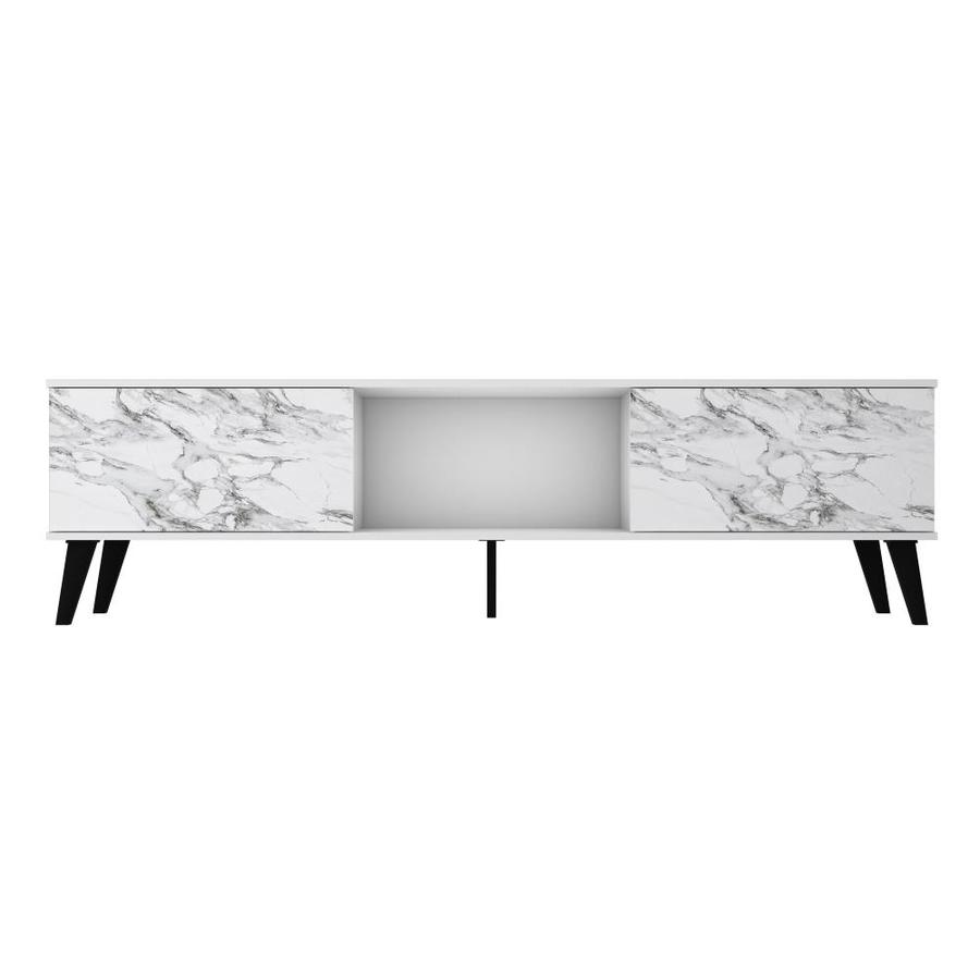 Manhattan Comfort Doyers 78.87-in TV Stand in White and Marble Stamp