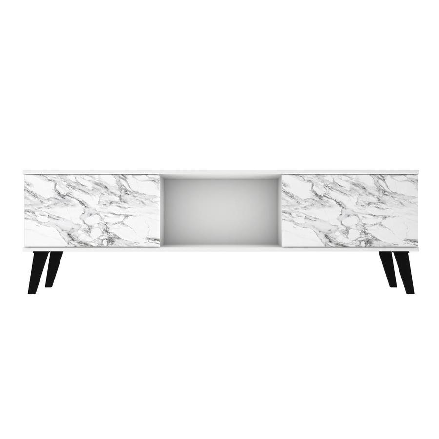 Manhattan Comfort Doyers 62.20-in TV Stand in White and Marble Stamp