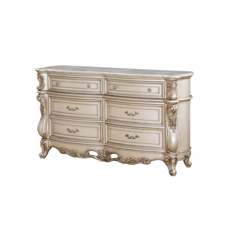 Acme Furniture Gorsedd Dresser In Marble And Antique White At