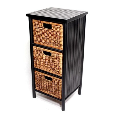 Homeroots 33 75 In Black And Brown Bamboo Storage Cabinet With 3