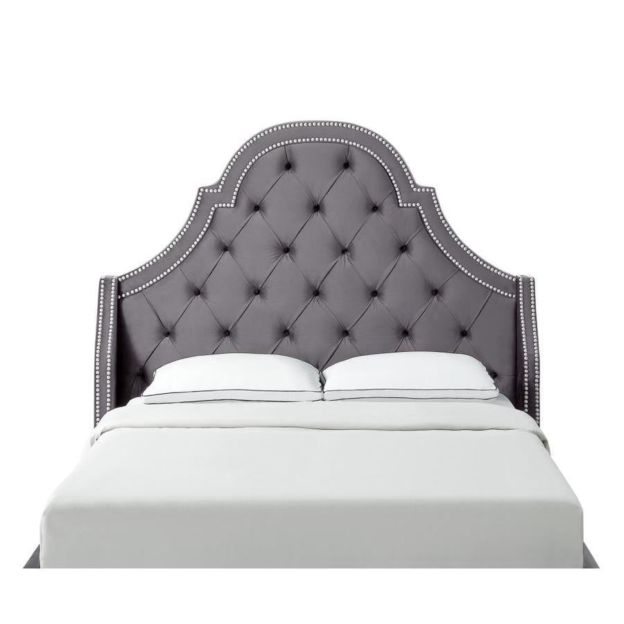 Inspired Home Inspired Home Fedele Velvet Button Tufted with Nailhead Trim King Size Headboard, Grey