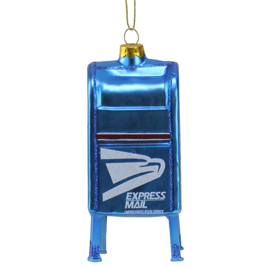 Northlight 5-in Blue and White USPS Post Office Mailbox Glass Christmas Ornament