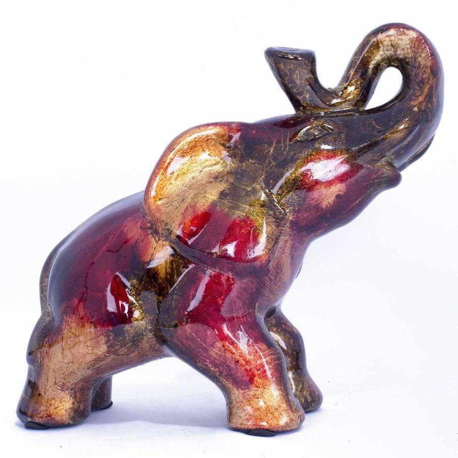 HomeRoots 10-in Decorative Ceramic Elephant- Copper, Red and Gold