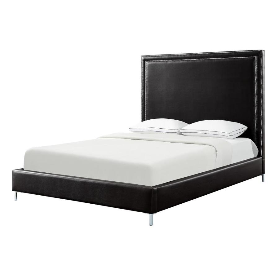 Inspired Home Inspired Home Samuele PU Leather Nailhead Trim Platform Bed King Size, Black