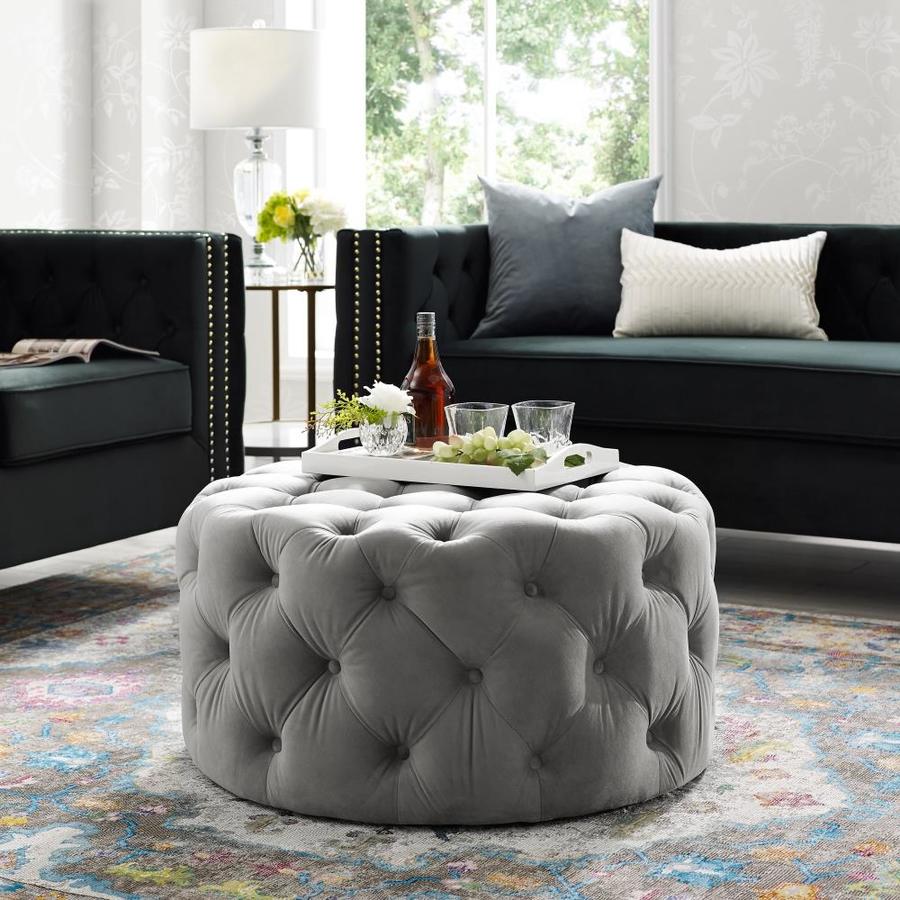 Inspired Home Drita Modern Grey Velvet Round Ottoman in the Indoor ...