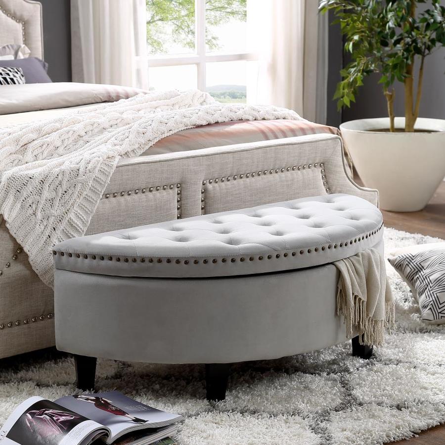 Inspired Home Tabitha Modern Light Grey Velvet Crescent Storage Ottoman ...