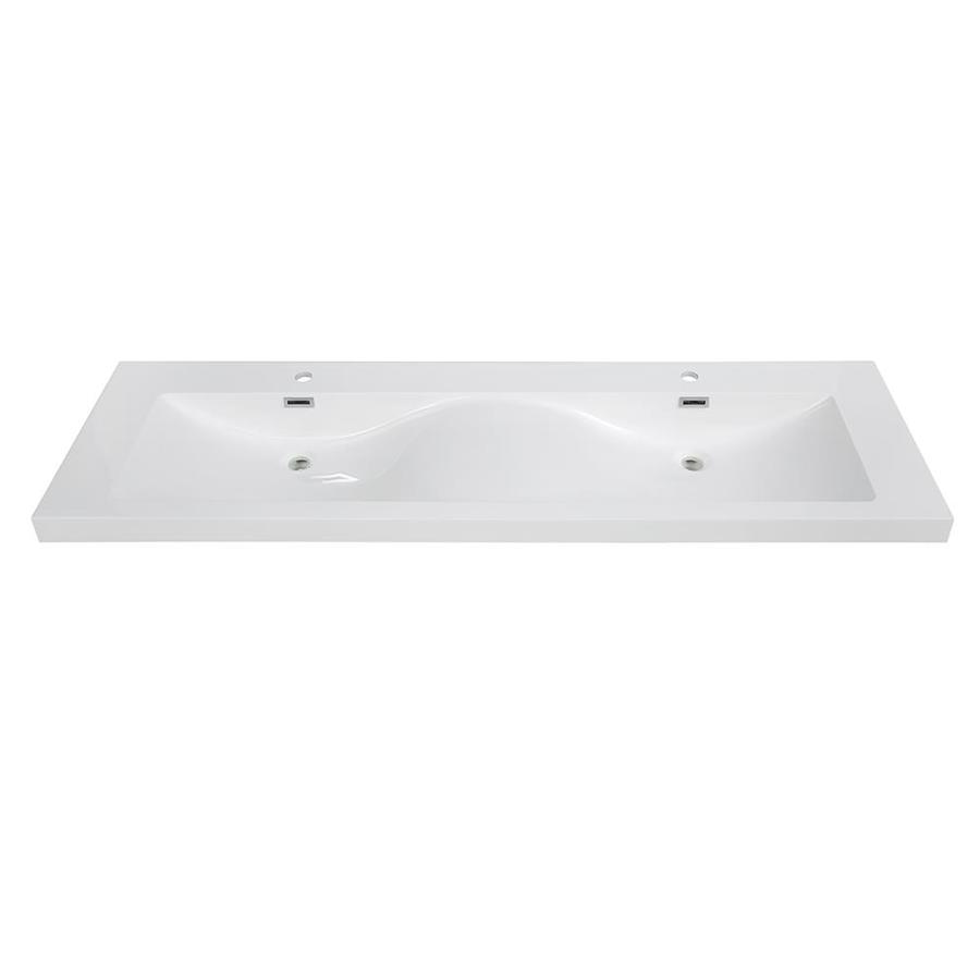 Streamline 61 In Glossy White Solid Surface Double Sink Bathroom Vanity Top In The Bathroom Vanity Tops Department At Lowes Com