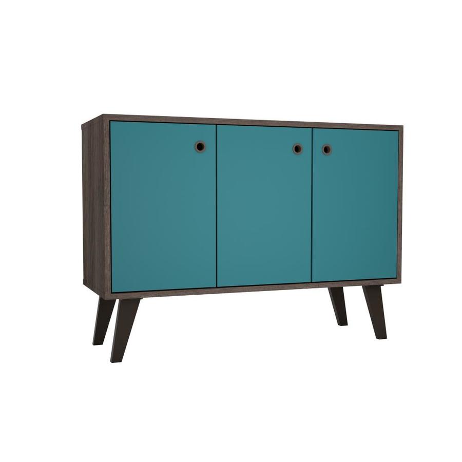 Manhattan Comfort Bromma 35.43-in Sideboard 2.0 with 3 Shelves in Oak and Aqua Blue