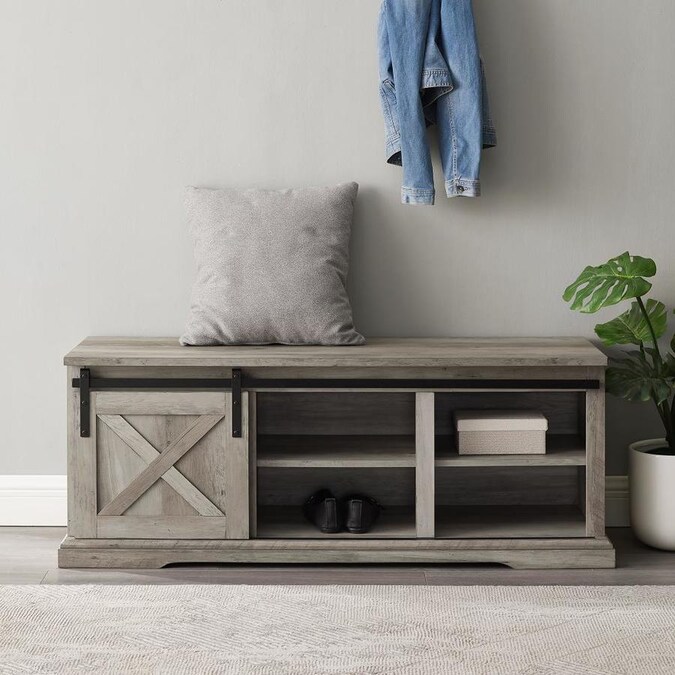 Walker Edison Farmhouse Gray Wash Storage Bench in the Indoor Benches ...