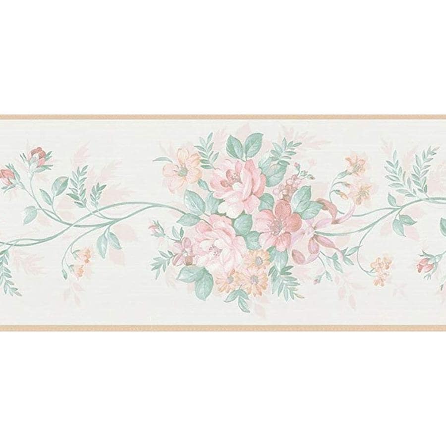 Dundee Deco Prepasted Wallpaper Border- Floral Beige, Pink, Green ...