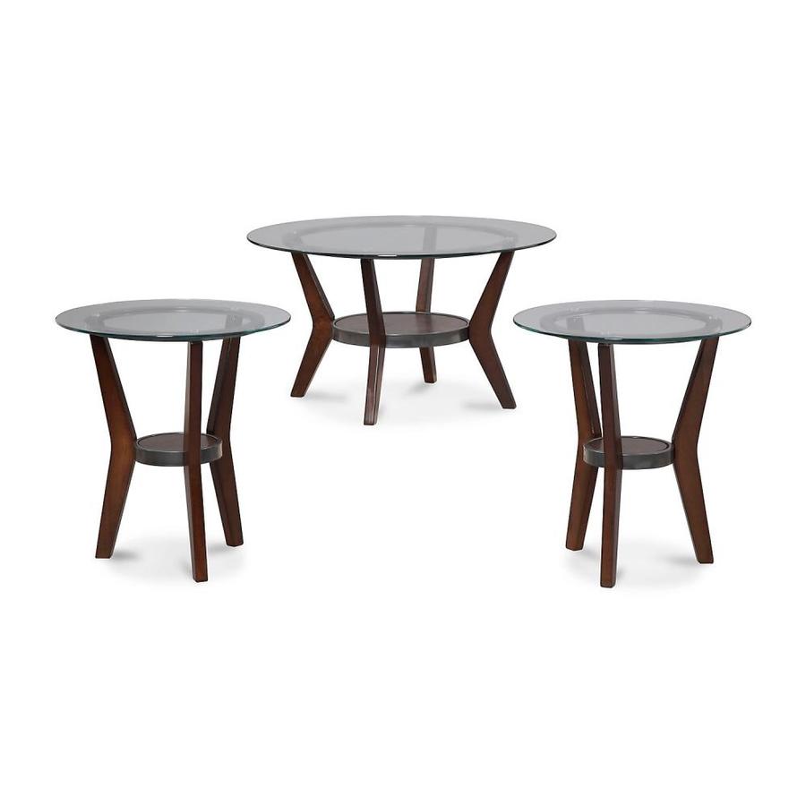 Benzara 3Piece Brown and Clear Accent Table Set in the Accent Table