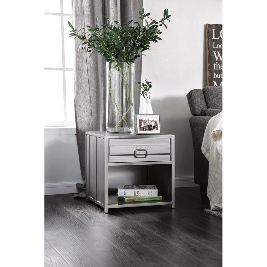 Benzara Nightstand with Drawer and Bottom Shelf