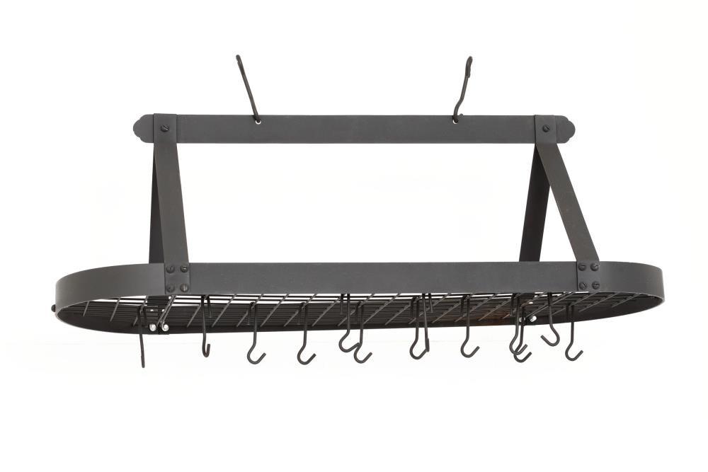 Old Dutch Graphite Oval Hanging Pot Rack with Grid and 24 Hooks in the