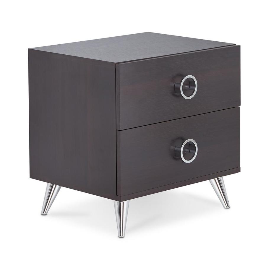 Benzara Rectangular Wood and Metal Nightstand, Brown and Chrome