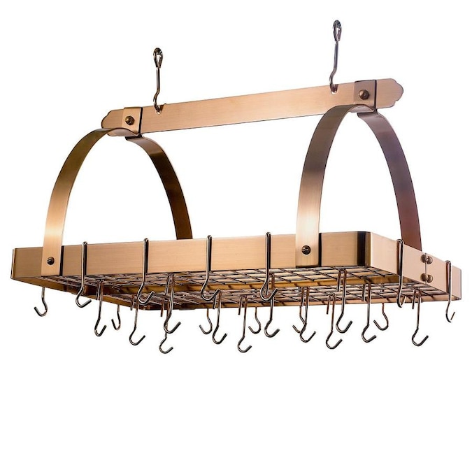 Old Dutch Satin Copper Rectangular Hanging Pot Rack with Grid and 24