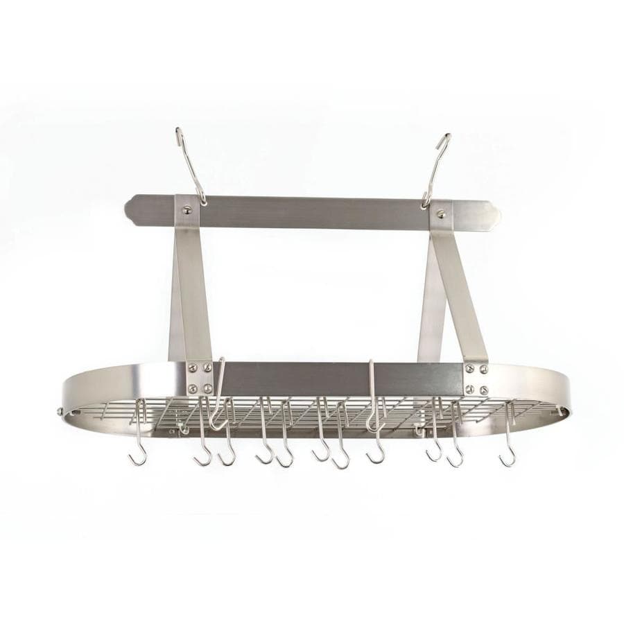 Old Dutch Satin Nickel Oval Hanging Pot Rack with Grid and 16 Hooks in ...