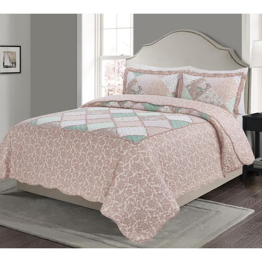 MHF Home Isabelle Pink Floral Reversible Twin Quilt (Polyester with Cotton Fill) in the