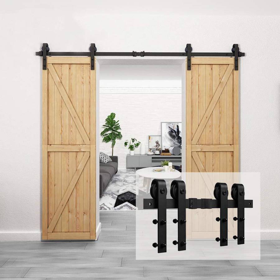 Clihome 48-in Matte Black Interior/Exterior J-strap Barn Door Kit in ...