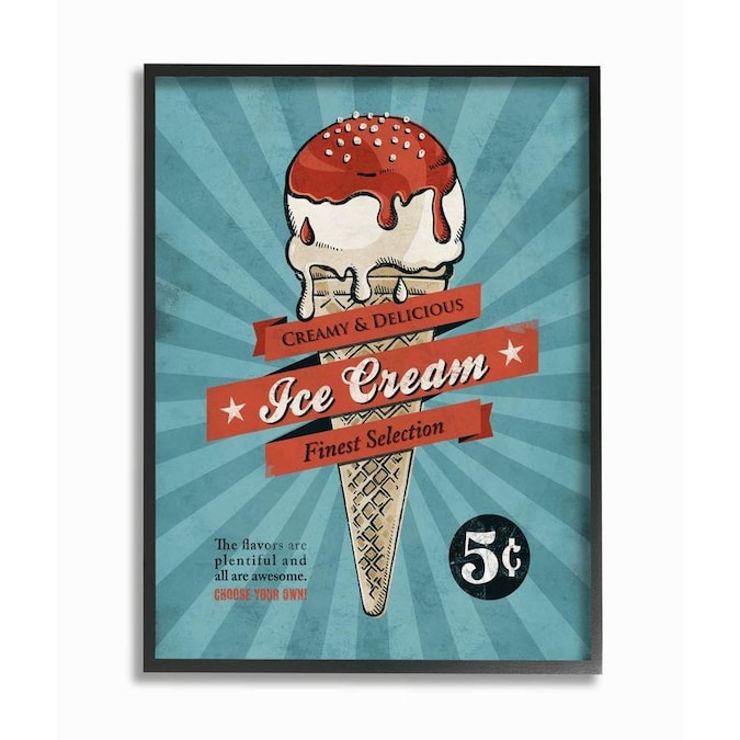Stupell Industries Ice Cream Vintage Comic Book Blue Red Design Framed 30 In H X 24 In W Vintage Retro Wood Print In The Wall Art Department At Lowes Com