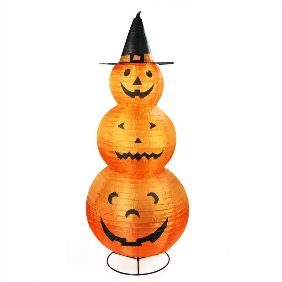 Sturdy Bracket with Built-in LED Lights Lighted Halloween Stacked Pumpkins with Witch Hat Perfect Night Light Halloween Decoration for Indoor Outdoor Living Room Yard Patio