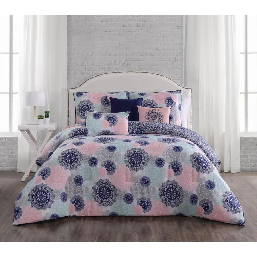 Geneva Home Fashion Britt 7 Piece Navy Coral Queen Comforter Set In The Bedding Sets Department At Lowes Com