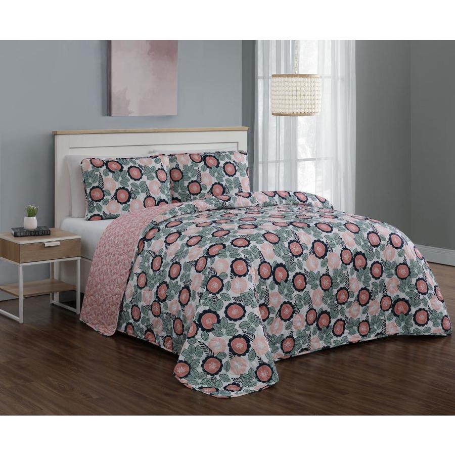 Geneva Home Fashion Britt 7 Piece Navy Coral Queen Comforter Set In The Bedding Sets Department At Lowes Com