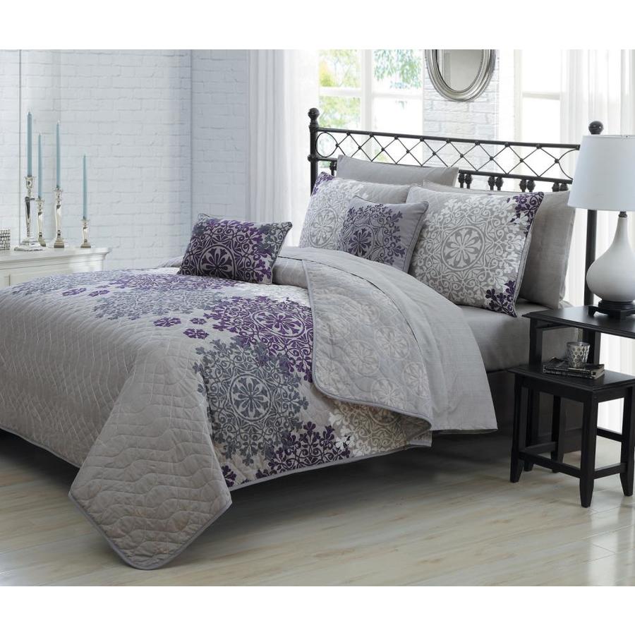Geneva Home Fashion Amber 9Piece Plum Queen Quilt Set in the Bedding
