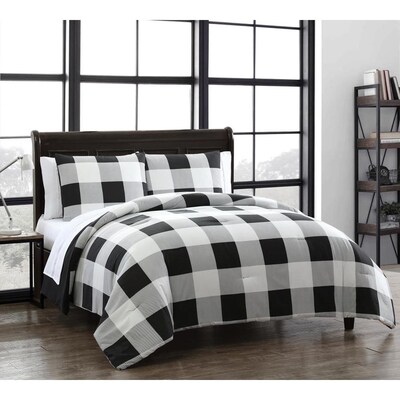 Geneva Home Fashion Buffalo Plaid 7 Piece Black White King Comforter Set In The Bedding Sets Department At Lowes Com