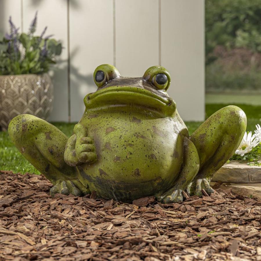 Gerson International 13-in H x 22-in W Green Frog Garden Statue in the ...