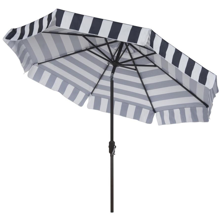 Safavieh 9 Ft Octagon Black White With Brown Aluminum Frame Crank Market Patio Umbrella In The Patio Umbrellas Department At Lowes Com