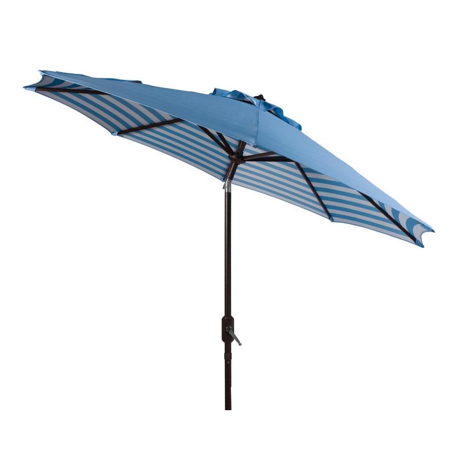 Safavieh 9 Ft Octagon Navy White With Brown Aluminum Frame Crank Market Patio Umbrella In The Patio Umbrellas Department At Lowes Com