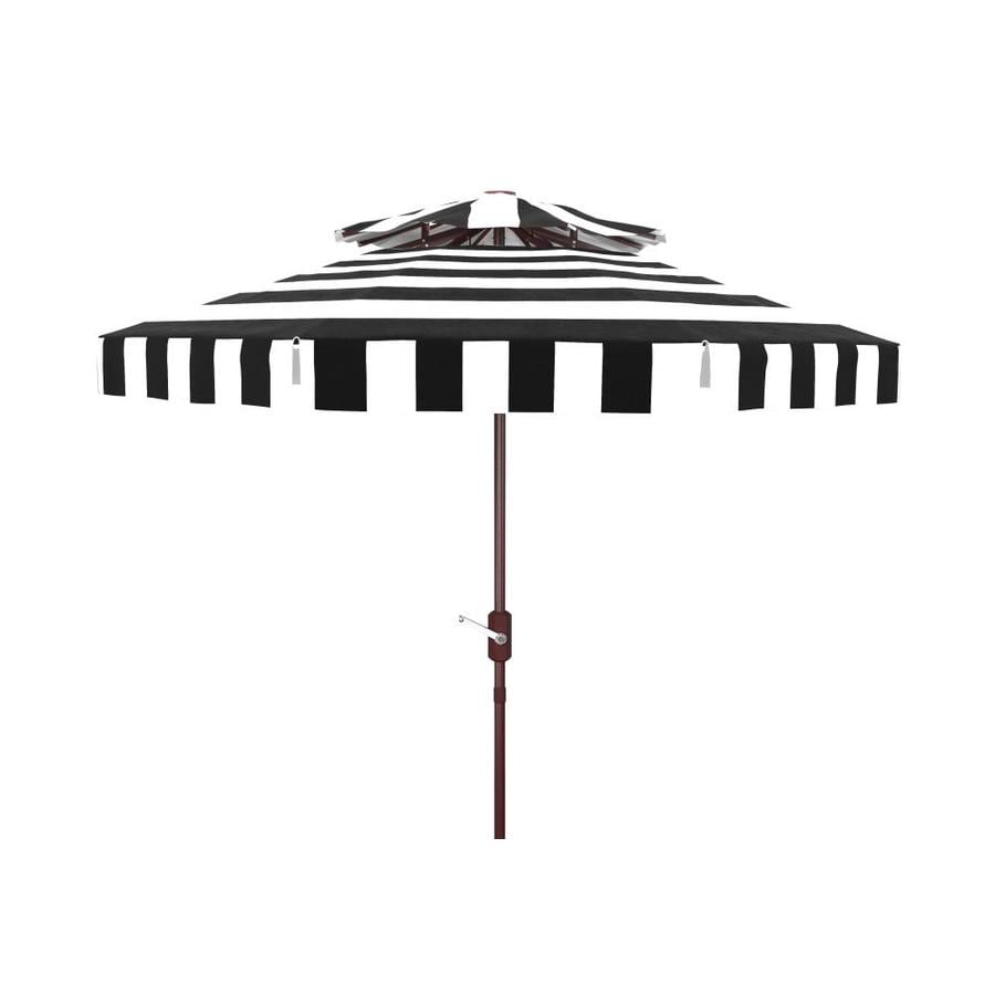 Safavieh 9 Ft Octagon Navy White With Brown Aluminum Frame Crank Market Patio Umbrella In The Patio Umbrellas Department At Lowes Com