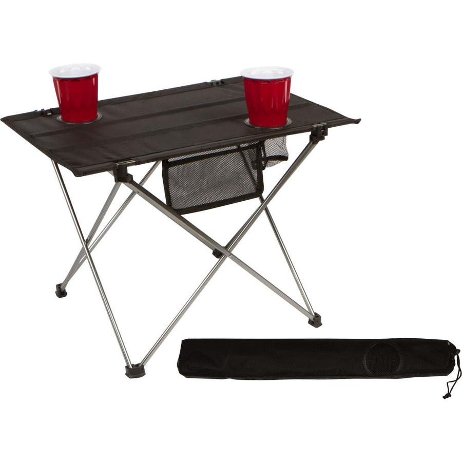 Aluminum lightweight folding camp table with stools by trademark innovations Trademark Innovations 1 Ft X 2 Ft Indoor Or Outdoor Rectangle Polyester Black Folding Picnic Table In The Folding Tables Department At Lowes Com