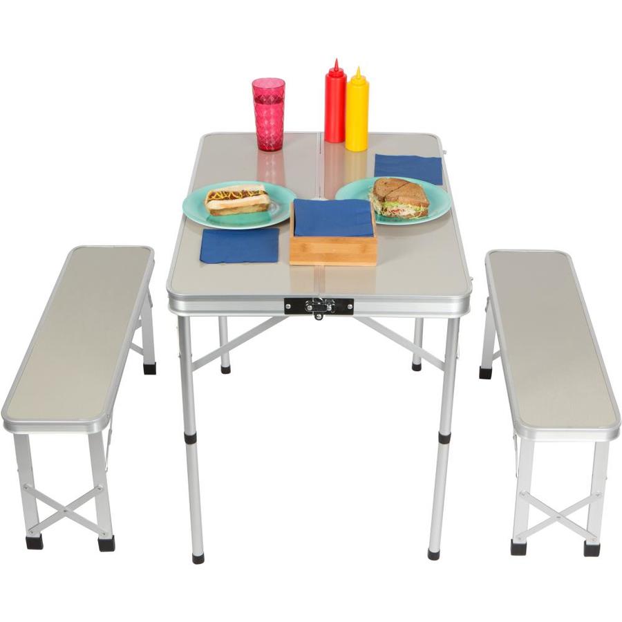 Trademark Innovations 35.4-in Portable Aluminum Folding Suitcase Picnic Table with 2, 33.8-in 