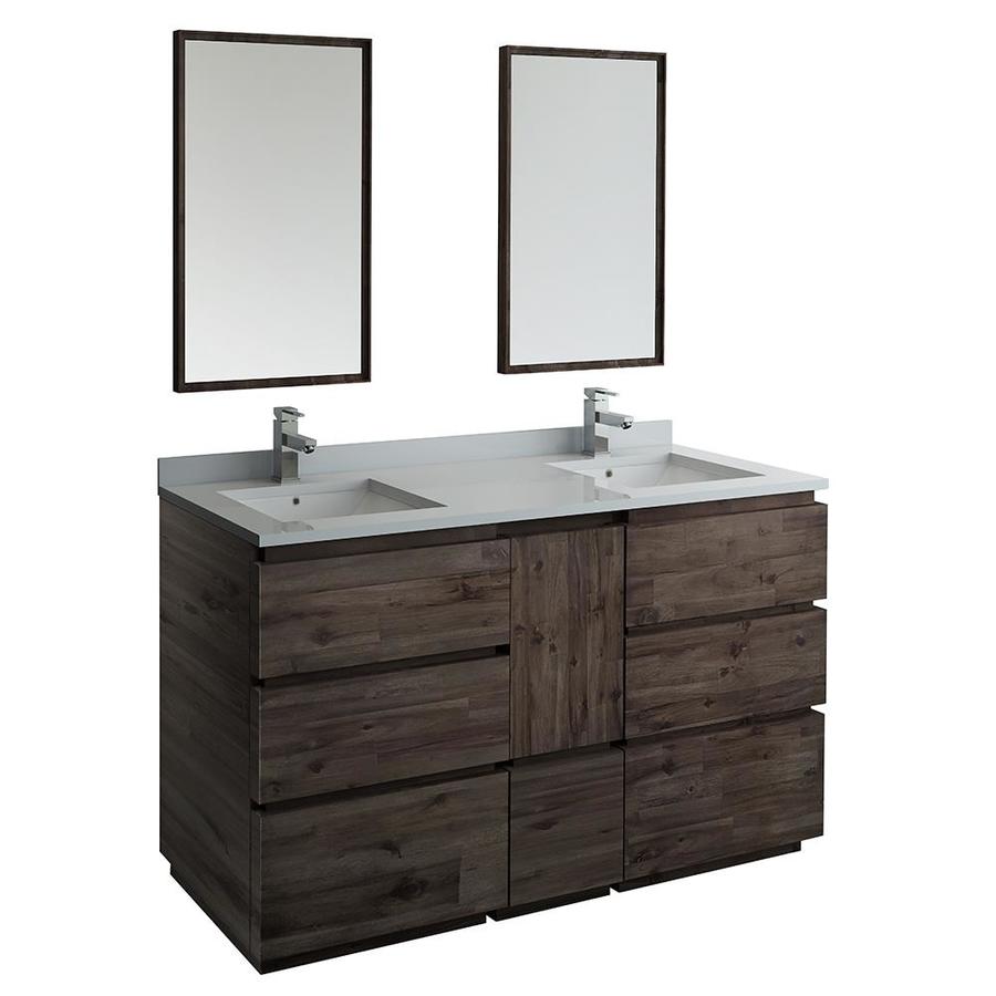 Fresca Stella 60 In Acacia Wood Double Sink Bathroom Vanity With White Quartz Top Mirror And Faucet Included In The Bathroom Vanities With Tops Department At Lowes Com