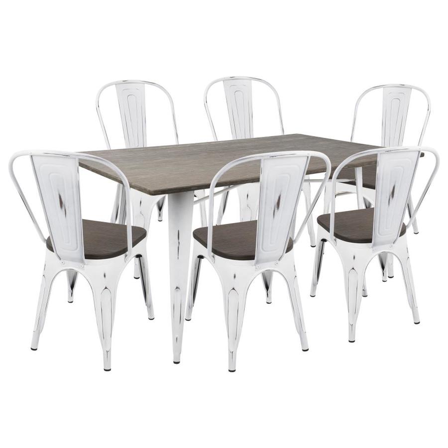 LumiSource Oregon Vintage White, Espresso Dining Room Set