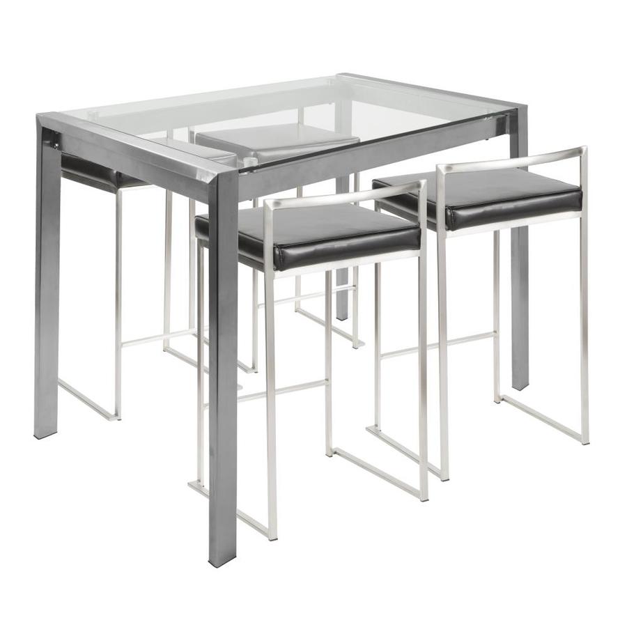 LumiSource Fuji Brushed Stainless Steel, Black Dining Room Set with