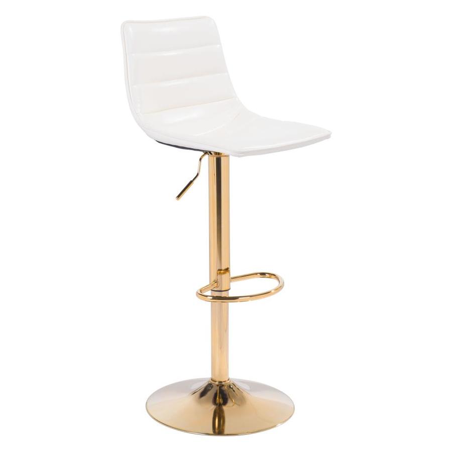 Zuo Modern Prima White and Gold Adjustable Height Upholstered Swivel