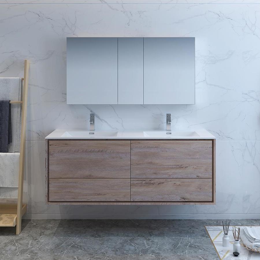 Fresca Senza 60-in Rustic Natural Wood Double Sink Bathroom Vanity with ...