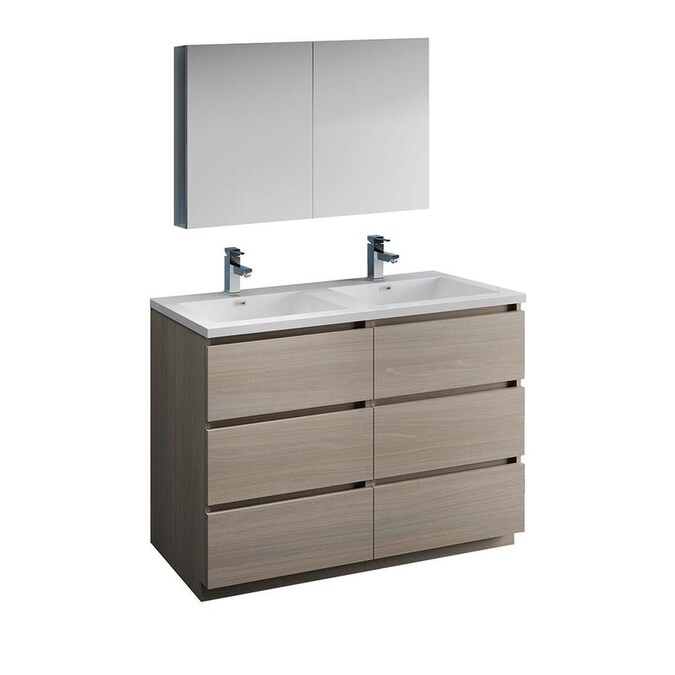 Fresca Senza 48 In Gray Double Sink Bathroom Vanity With White Acrylic Top Faucet Included In The Bathroom Vanities With Tops Department At Lowes Com